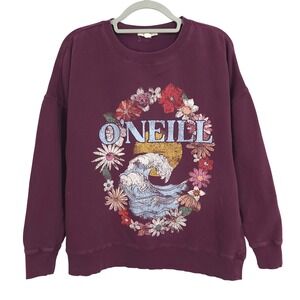 O'Neill Distressed Surf Graphic Crewneck Sweatshirt Womens Small Oversized Boxy